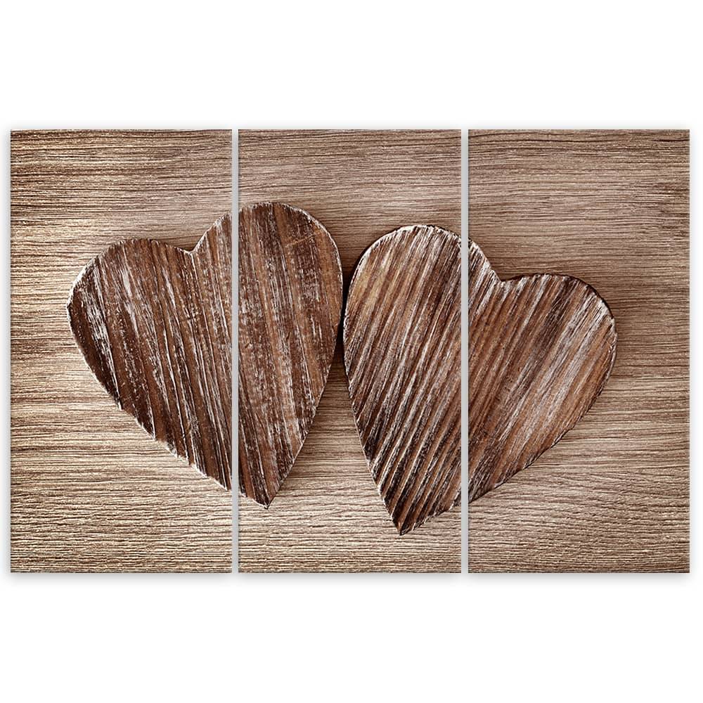 Kaeppel Leinwandbild 3-teilig, Herz Holz Braun Retro Shabby Vatertagsangebot