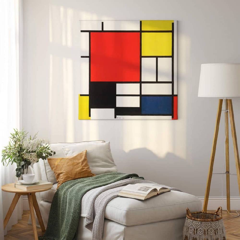 Kaeppel Leinwandbild Mondrian - Komposition mit Rot Gelb Blau und Schwarz - Quadratisch Neueste Mode
