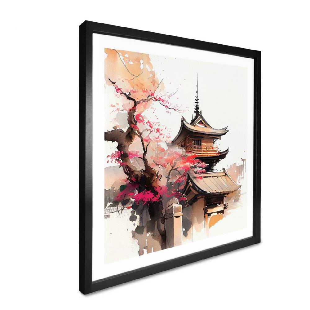 Kaeppel Poster Japanische Pagode mit Kirschblüten - Jaszke - Quadratisch Super Sparpreis
