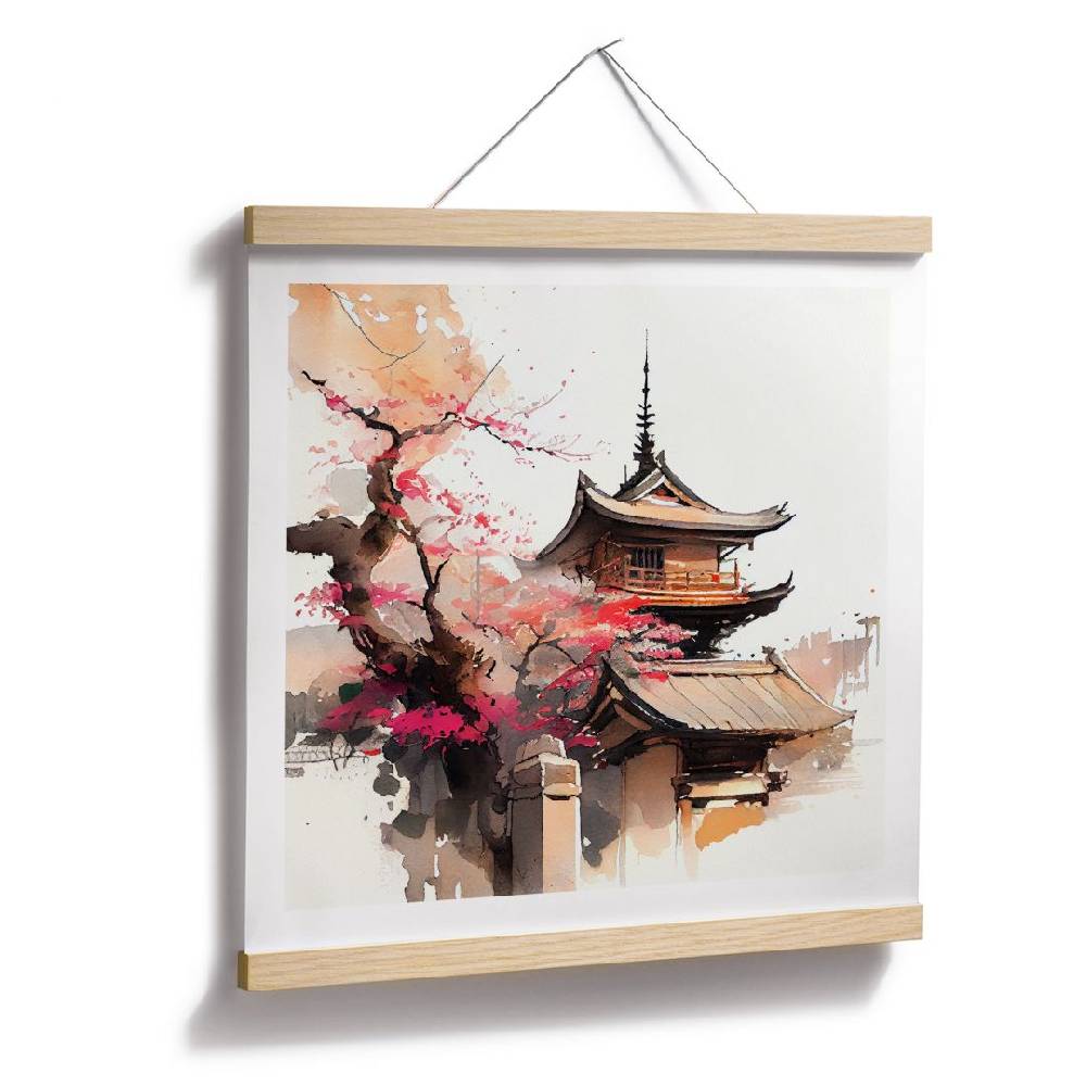 Kaeppel Poster Japanische Pagode mit Kirschblüten - Jaszke - Quadratisch Super Sparpreis