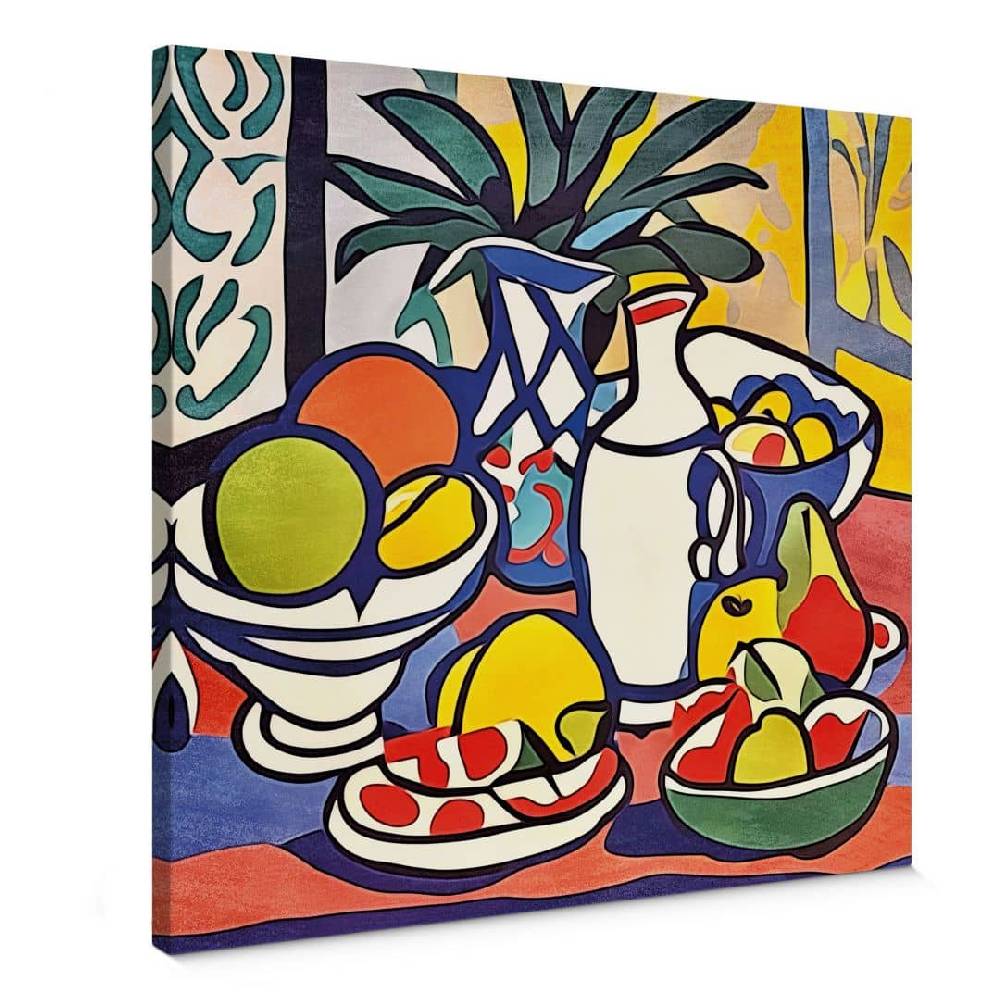 Kaeppel Leinwandbild Milch und Obst - Inspiriert von Matisse - Zamart - Quadratisch
