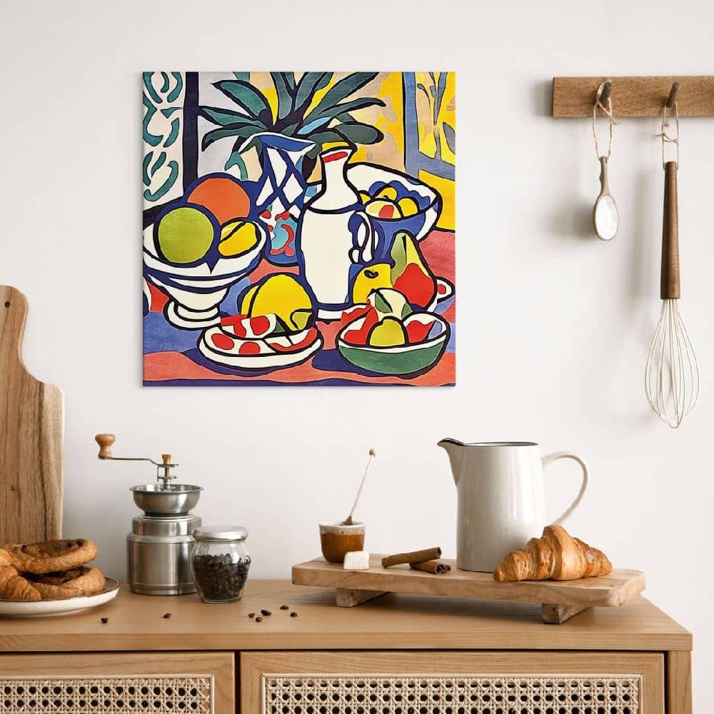 Kaeppel Leinwandbild Milch und Obst - Inspiriert von Matisse - Zamart - Quadratisch Bis zu 50% Rabatt