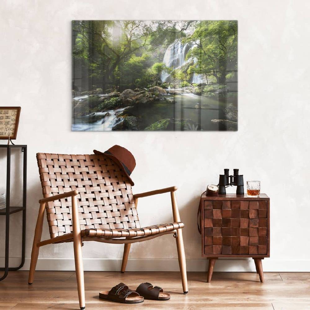 Kaeppel Glasbild Wasserfall im Wald - Naturlandschaft - Foto Kostenloser Versand international