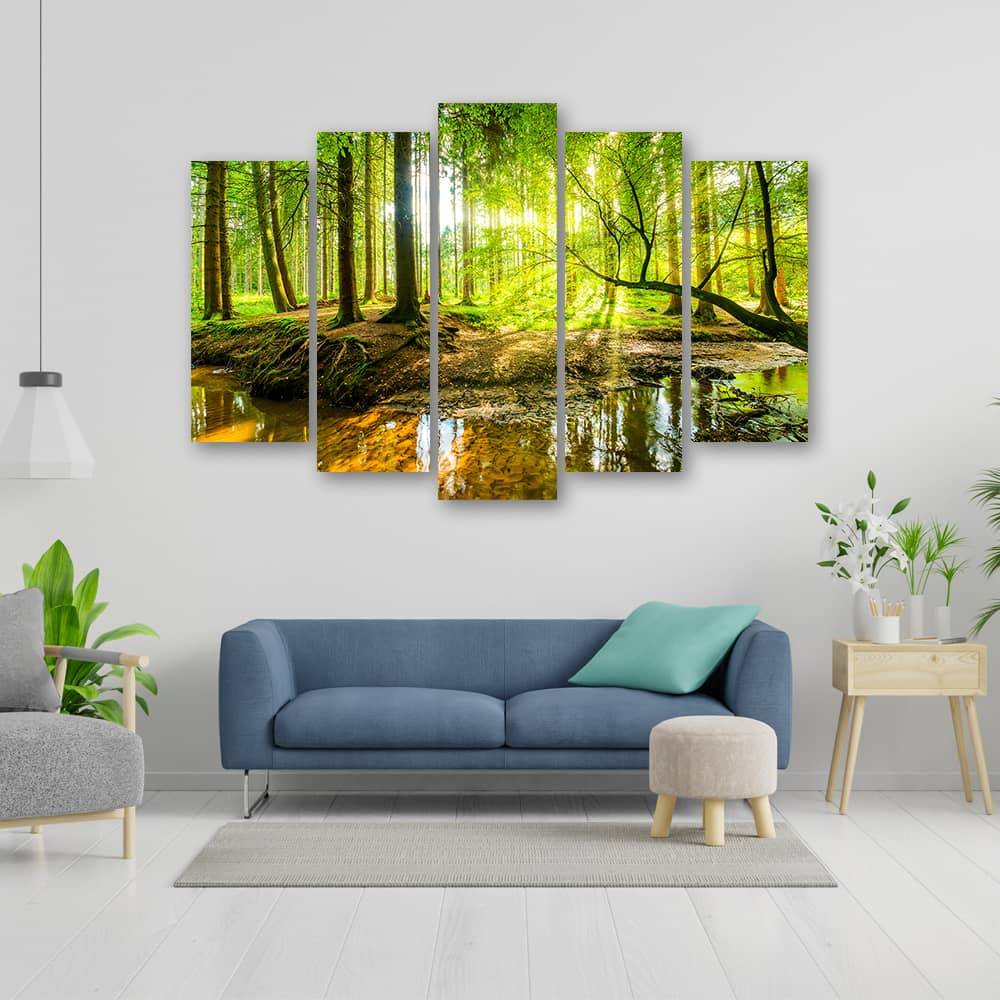 Kaeppel Leinwandbild 5 teilig, Waldsee Natur Speichern exportieren