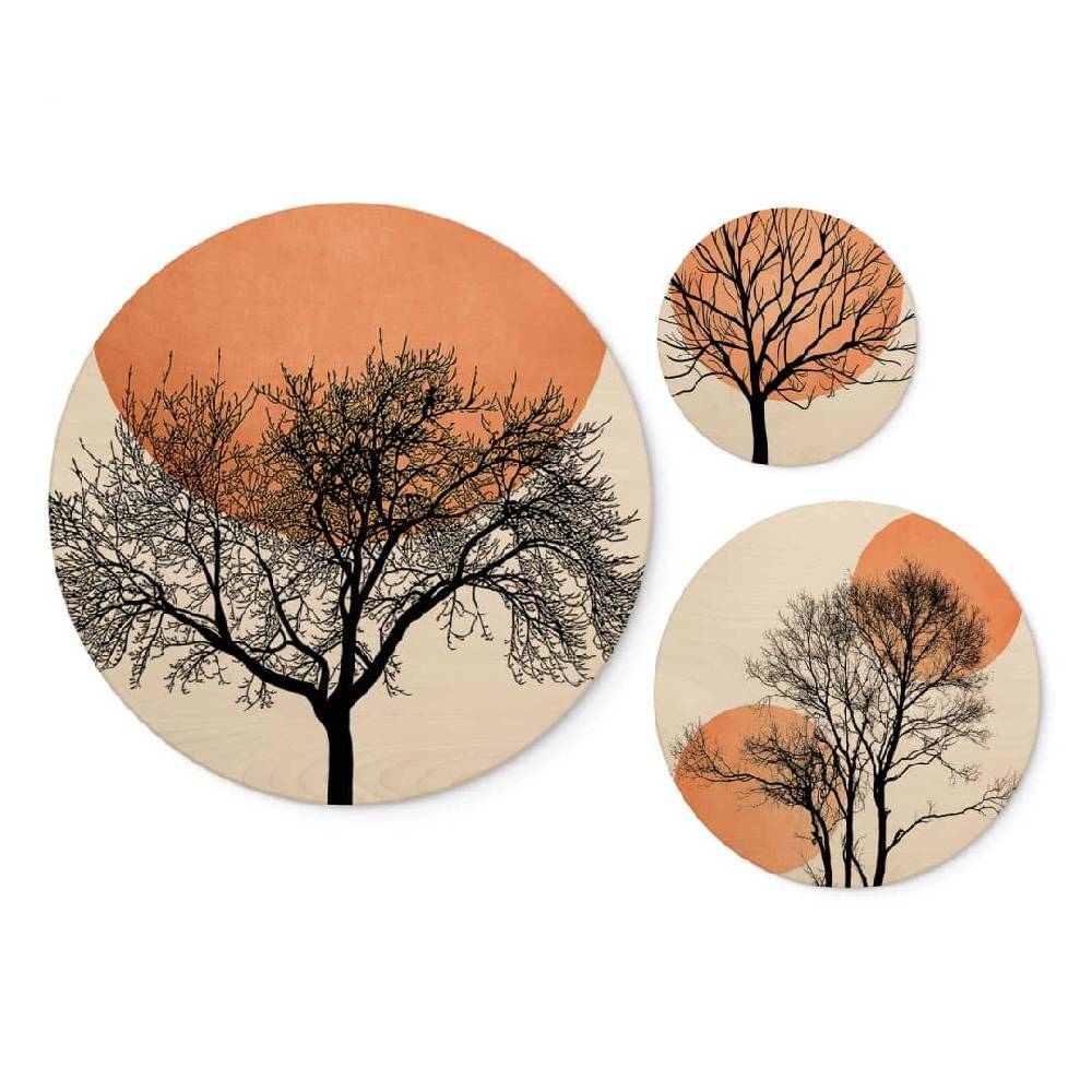 Kaeppel Holzbilder-Set Kubistika - Warmer Sonnenuntergang in Pfirsichfarben (3-teilig) - Rund 50% Rabatt für begrenzte Zeit
