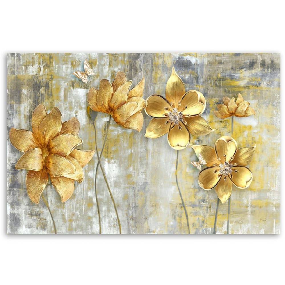 Kaeppel Leinwandbild, Goldene Blumen und Schmetterlinge Blitzverkäufe