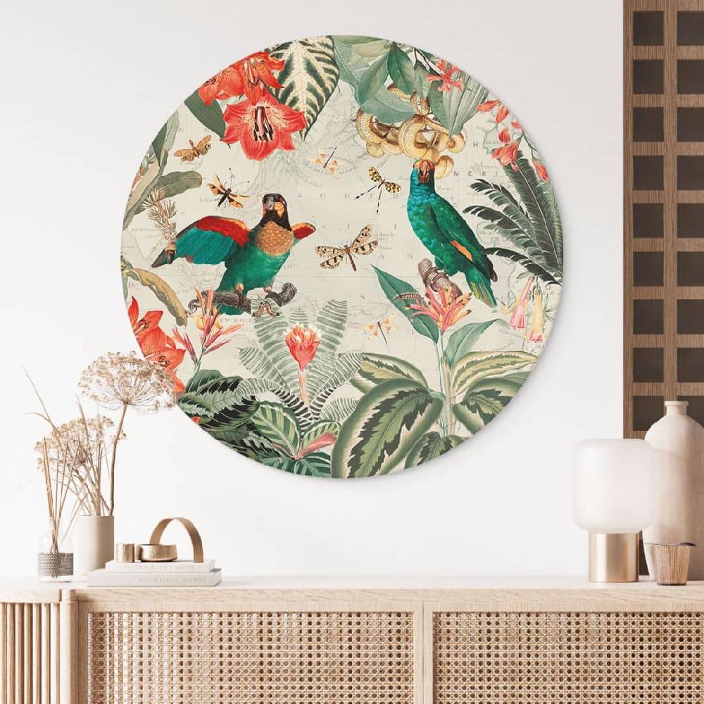 Kaeppel Wandbild Exotischer Dschungel mit Papageien - UN Designs - Alu-Dibond - Rund Sonderangebot