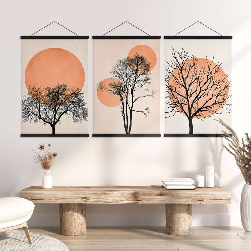 Kaeppel Stoffbilder-Set Kubistika - Warmer Sonnenuntergang in Pfirsichfarben (3-teilig)