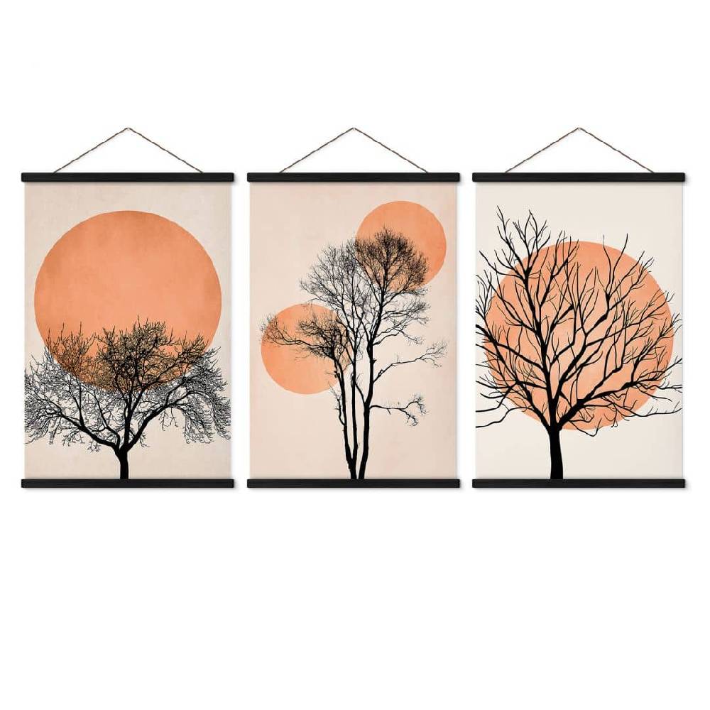 Kaeppel Stoffbilder-Set Kubistika - Warmer Sonnenuntergang in Pfirsichfarben (3-teilig) Cyber Monday