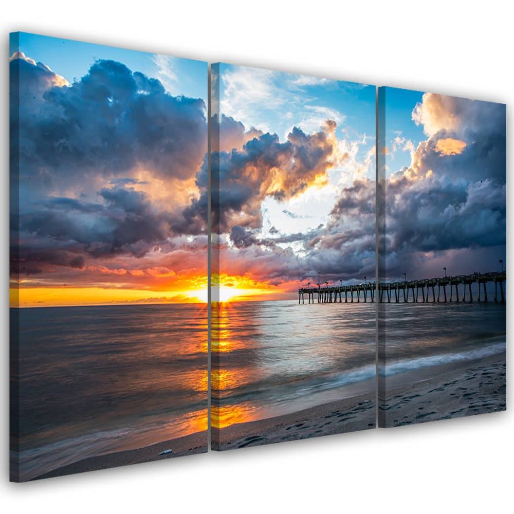Kaeppel Leinwandbild 3-teilig, Meer bei Sonnenuntergang