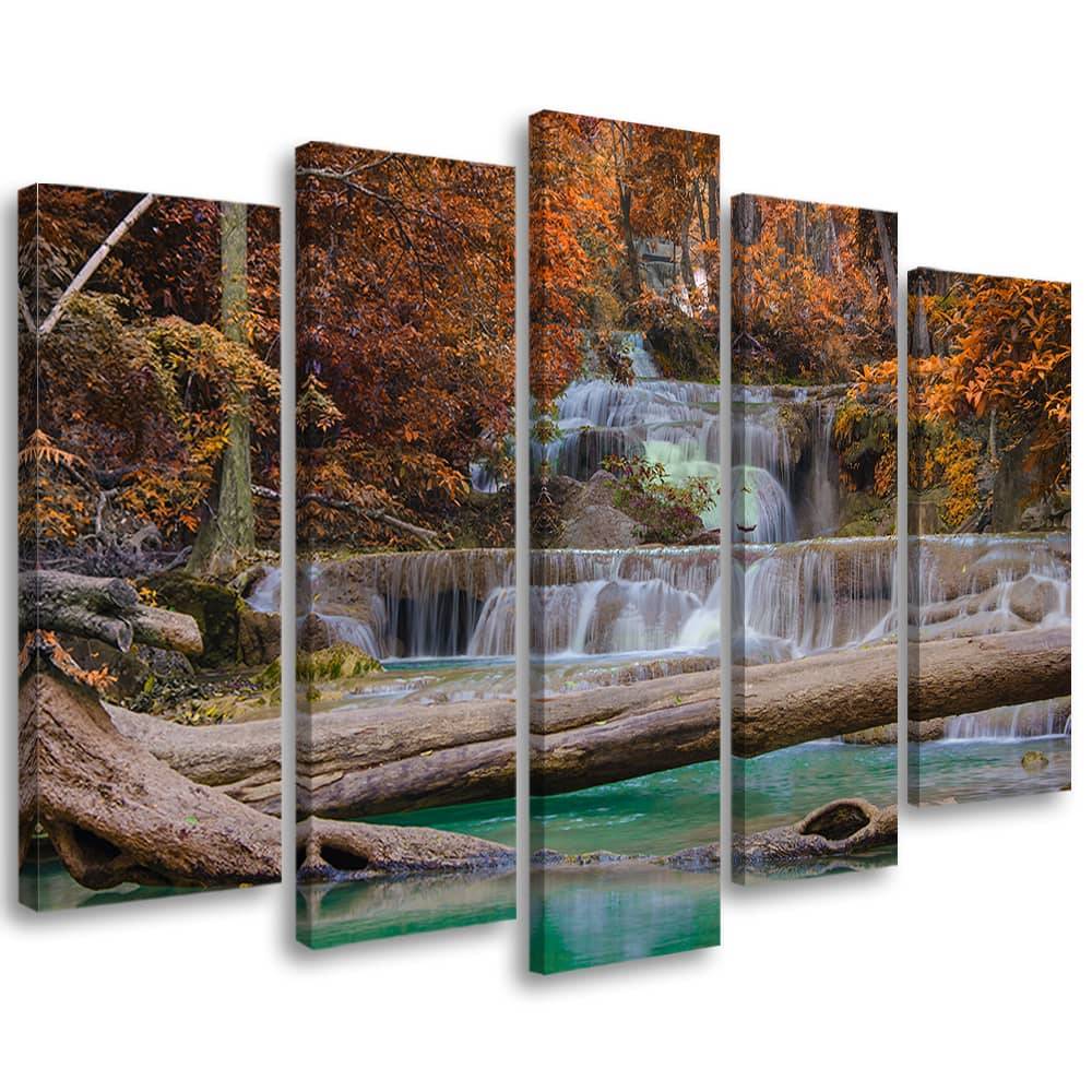 Kaeppel Leinwandbild 5 teilig, Wasserfall Herbst Wald
