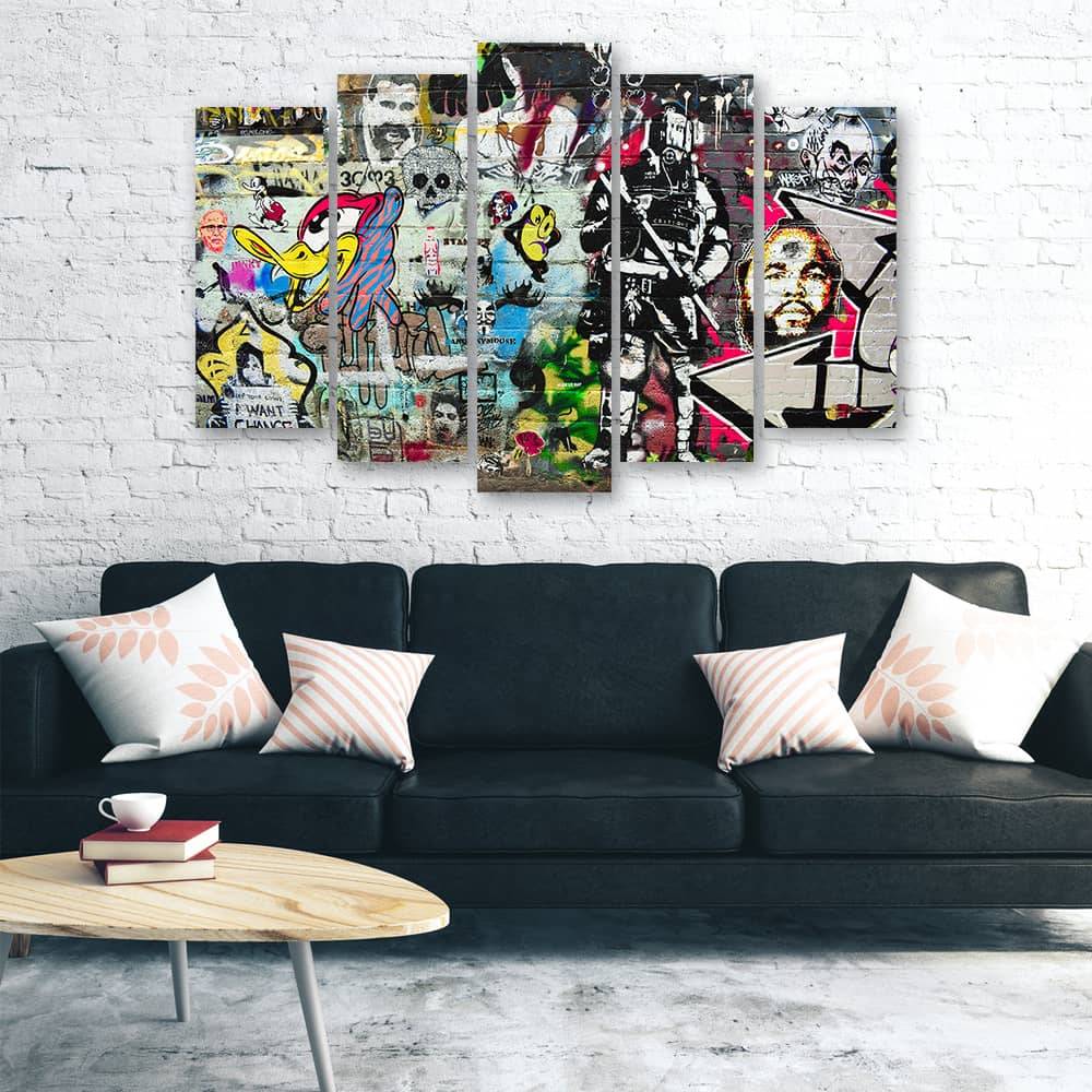 Kaeppel Leinwandbild 5 teilig, Graffiti-Straßenkunst Große Rabatte