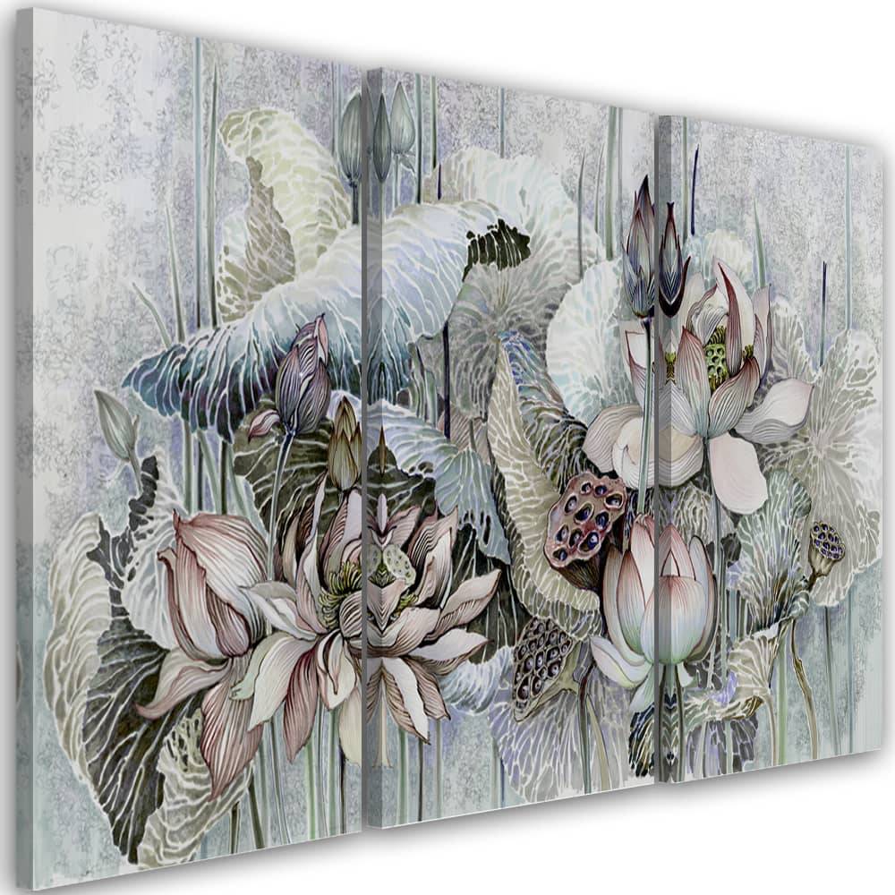 Kaeppel Leinwandbild 3 teilig, Saint Lotos Blumen