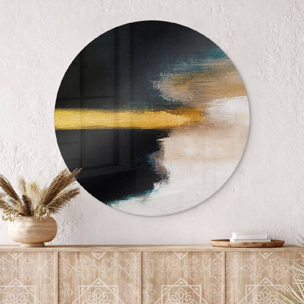 Kaeppel Glasbild Pinselstriche Gold und Schwarz - Haniff - Rund Saisonale Angebote