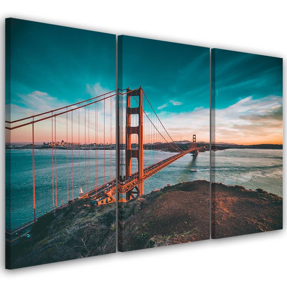 Kaeppel Leinwandbild 3-teilig, Golden Gate Bridge San Francisco Türkis Super Rabatt