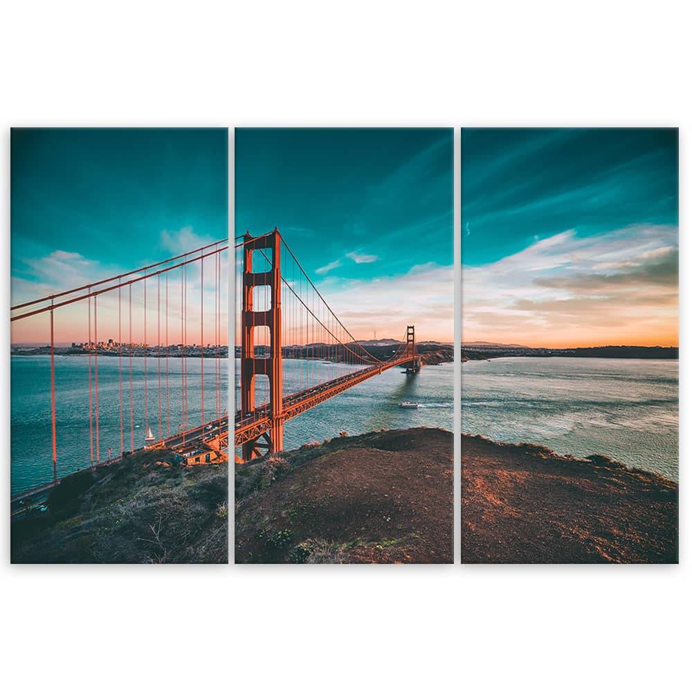 Kaeppel Leinwandbild 3-teilig, Golden Gate Bridge San Francisco Türkis Super Rabatt