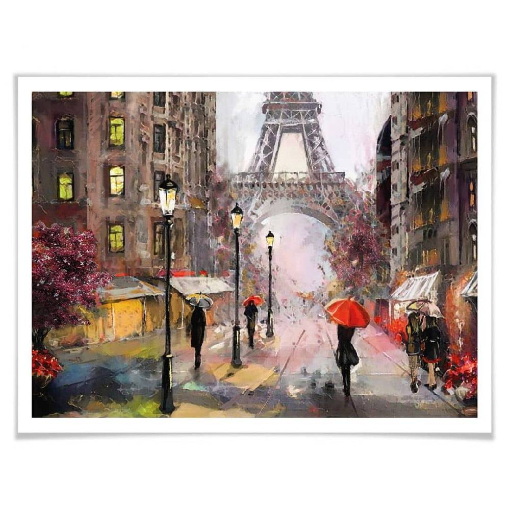 Kaeppel Poster Roter Schirm in Paris Aquarell Begrenzt auf 3 Tage