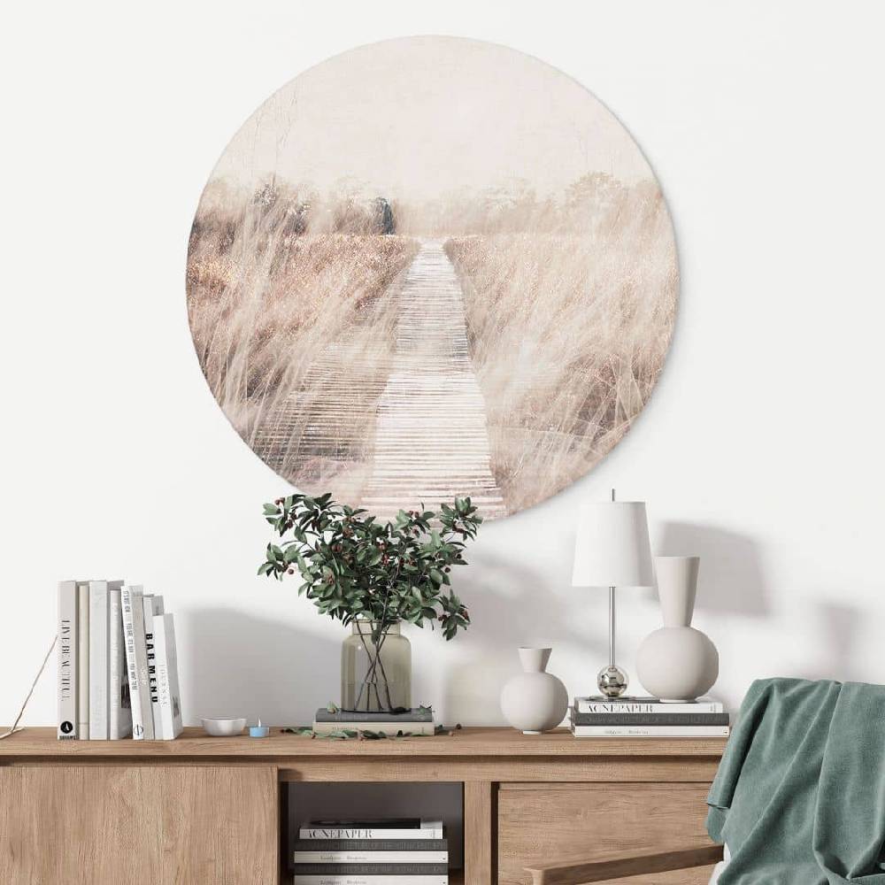 Kaeppel Wandbild Verträumte Landschaft mit Holzsteg - Imaginative - Alu-Dibond - Rund im Angebot
