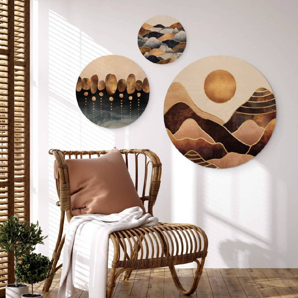 Kaeppel Holzbild Fredriksson - Goldene Berge Set - Rund (3-teilig)