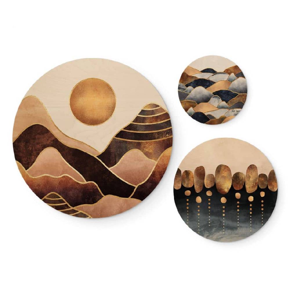 Kaeppel Holzbild Fredriksson - Goldene Berge Set - Rund (3-teilig) Kostenloser Versand