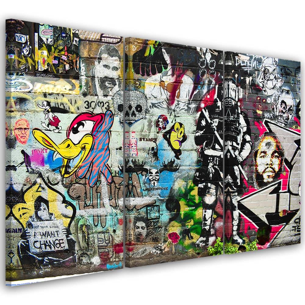 Kaeppel Leinwandbild 3-teilig, Graffiti Straßenkunst Rabatt