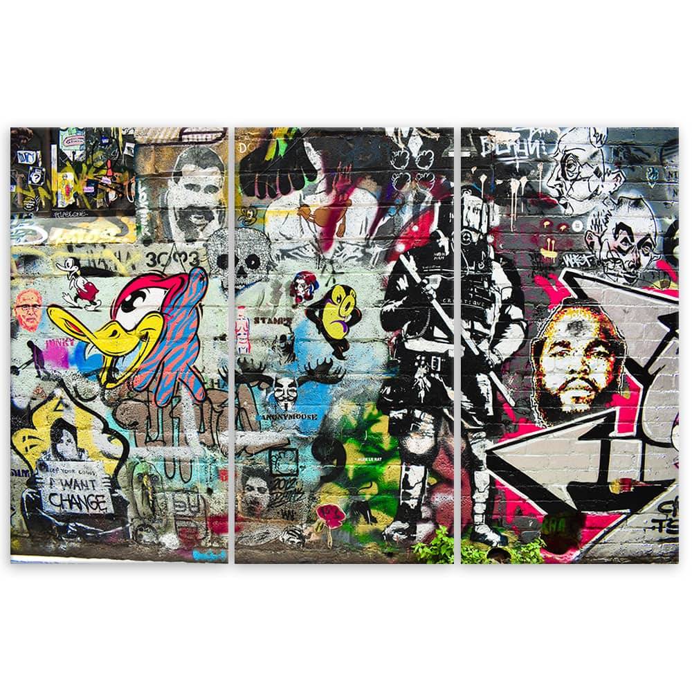 Kaeppel Leinwandbild 3-teilig, Graffiti Straßenkunst Rabatt