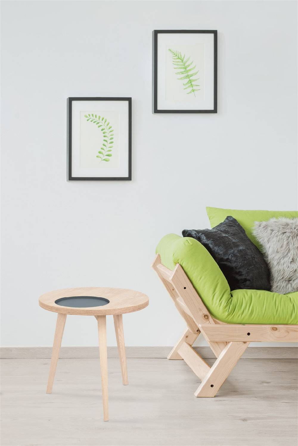Kayoom Beistelltisch mit Relief (rund) - Beistelltisch Addison I Esche / Grau Sonderangebote