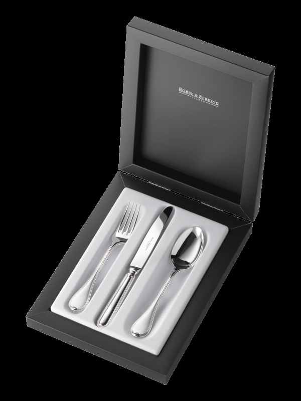 Robbe & Berking Französisch-Perl 3 tlg. Kinderbesteck (925 Sterlingsilber) Tiefpreis