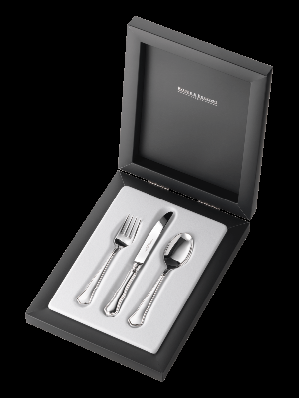 Robbe & Berking Alt-Chippendale 3 tlg. Kinderbesteck (150g massiv versilbert) Neueste Stile