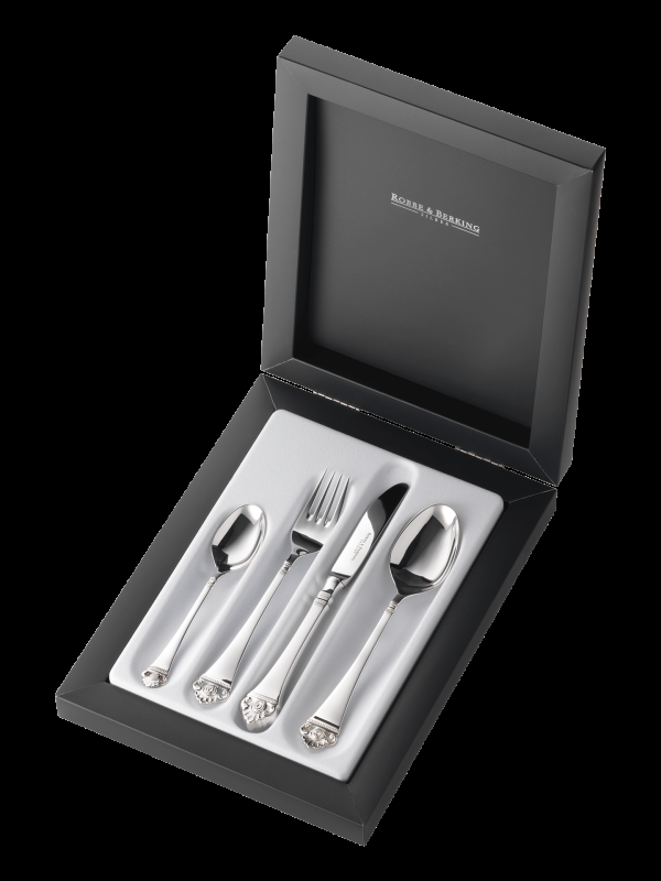 Robbe & Berking Rosenmuster 4 tlg. Kinderbesteck (150g massiv versilbert) Fabrikverkauf
