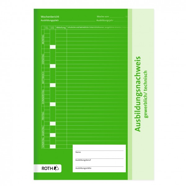 Roth Ideen Ausbildungsnachweis, A4, 1 Woche 2 Seiten, gewerblich / technisch