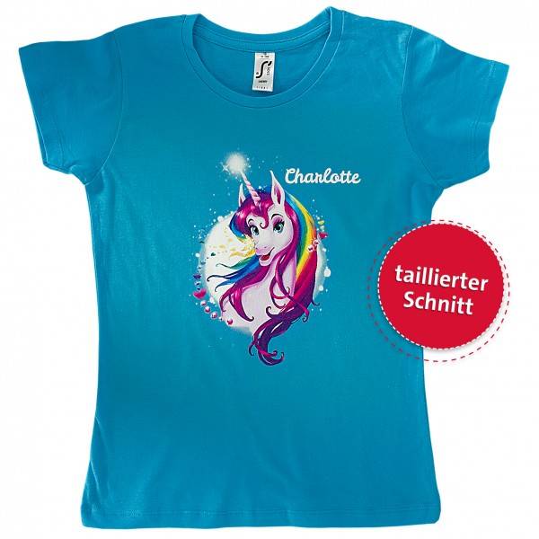 Roth Ideen Kinder T-Shirt Einhornportrait, aqua - (130-140)