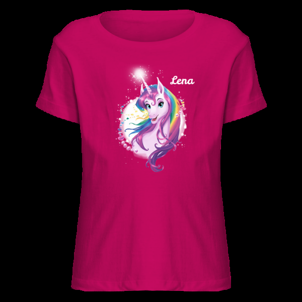 Roth Ideen Kinder T-Shirt Einhornportrait, fuchsia - (130-140)