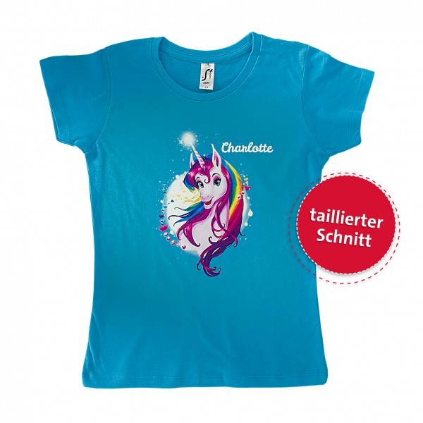 Roth Ideen Kinder T-Shirt Einhornportrait, aqua - (118-128)