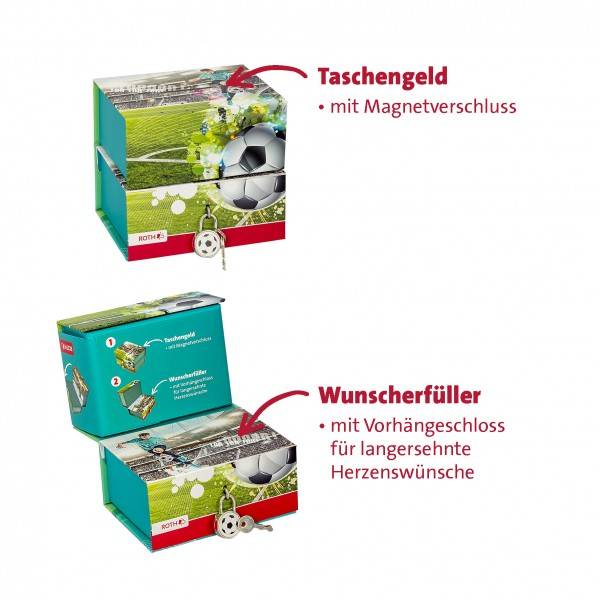 Roth Ideen Spardose mit 2 getrennten Boxen, mit Magnet und Vorhängeschloss, Fußballstar Begrenzte Freigabe
