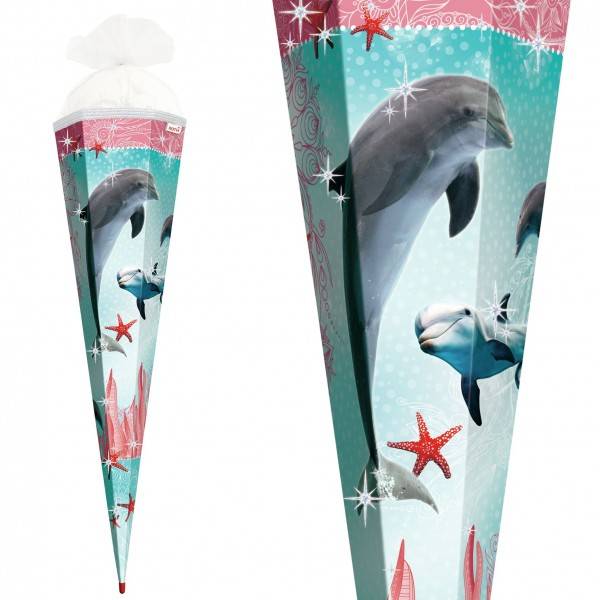 Roth Ideen Schultüte groß 85cm, Delfin mit Seesternen mit Glitter 50% Rabatt für begrenzte Zeit