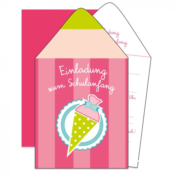 Roth Ideen Schulanfangs-Serie Hurra, 1. Klasse! Einladungskarte Stift pink Versandkostenfrei