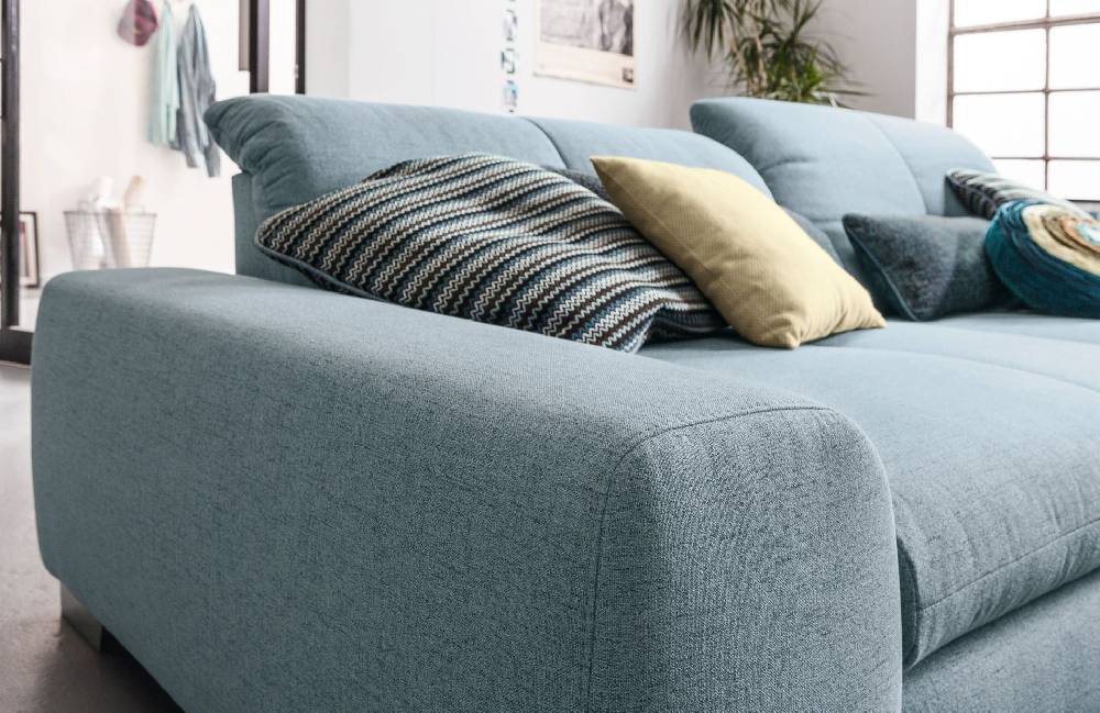 set one by Musterring Ecksofa SO 1200 Vorschlag 1 Sitzkomfort Standard,Armlehne B,Fuß C 250 (H 6,5 cm) Chrom,GBA 6 blau | Angebote