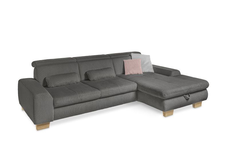 set one by Musterring Ecksofa SO 3400 Vorschlag 2 mit Kopfteilverstellung Nein / Keine Auswahl,Cord lind,Holzfuß, H 13 cm, Buche, Dekofurnier Eiche bianco grau | Blitzverkäufe