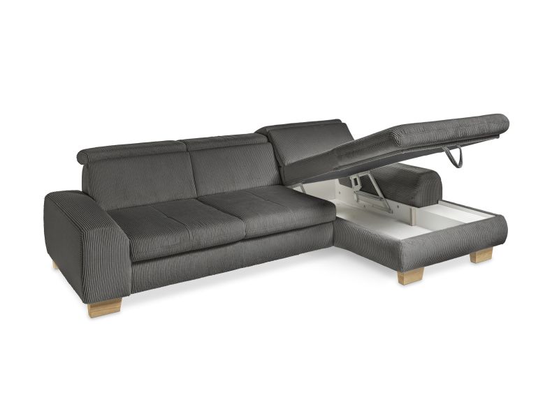 set one by Musterring Ecksofa SO 3400 Vorschlag 2 mit Kopfteilverstellung Nein / Keine Auswahl,Cord lind,Holzfuß, H 13 cm, Buche, Dekofurnier Eiche bianco grau | Blitzverkäufe