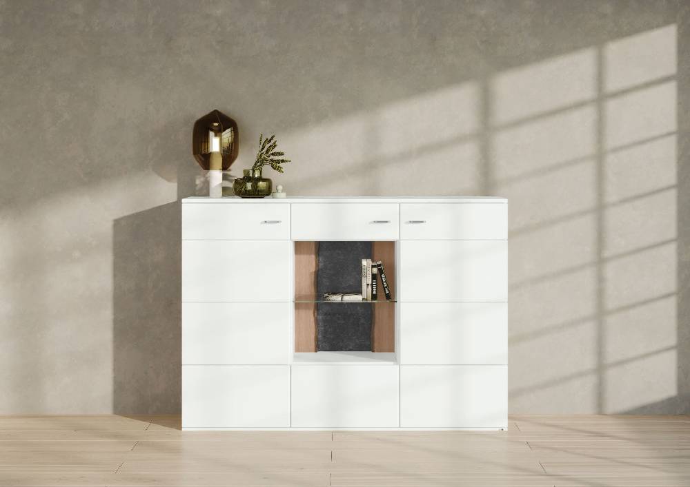 set one by Musterring Highboard tacoma Einzeltypen Korpus, Wandborde, TV-Bänke, Esstische und Couchtische: Weiß Arctic, F weiß | Osterangebot