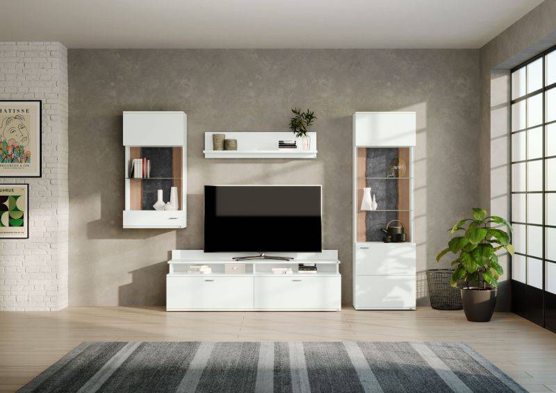 set one by Musterring Wohnwand tacoma Vorschläge Korpus, Wandborde, TV-Bänke, Esstische und Couchtische: Weiß Arctic, F weiß | Blitzangebot