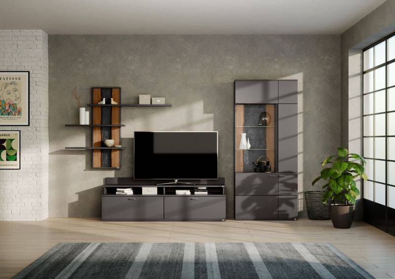 set one by Musterring Wohnwand tacoma Vorschläge Korpus, Wandborde, TV-Bänke, Esstische und Couchtische: Grafit, Fronte grau | Neuheiten