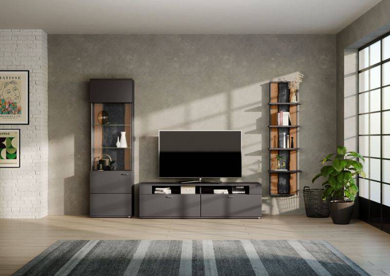 set one by Musterring Wohnwand tacoma Vorschläge Korpus, Wandborde, TV-Bänke, Esstische und Couchtische: Grafit, Fronte grau | Saisonale Angebote