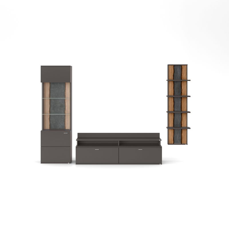 set one by Musterring Wohnwand tacoma Vorschläge Korpus, Wandborde, TV-Bänke, Esstische und Couchtische: Grafit, Fronte grau | Kauf eins, bekomm eins gratis