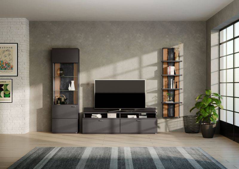 set one by Musterring Wohnwand tacoma Vorschläge Korpus, Wandborde, TV-Bänke, Esstische und Couchtische: Grafit, Fronte grau | Kauf eins, bekomm eins gratis