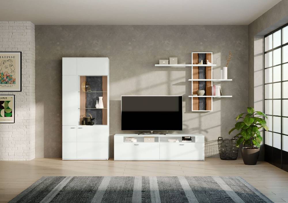 set one by Musterring Wohnwand tacoma Vorschläge Korpus, Wandborde, TV-Bänke, Esstische und Couchtische: Grafit, Fronte grau | Tägliche Deals