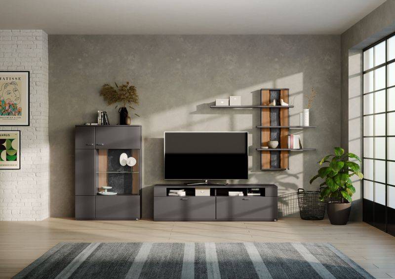 set one by Musterring Wohnwand tacoma Vorschläge Korpus, Wandborde, TV-Bänke, Esstische und Couchtische: Grafit, Fronte grau | Riesige Ersparnisse