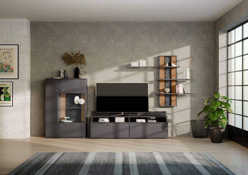 set one by Musterring Wohnwand tacoma Vorschläge Korpus, Wandborde, TV-Bänke, Esstische und Couchtische: Grafit, Fronte grau | Tiefpreis