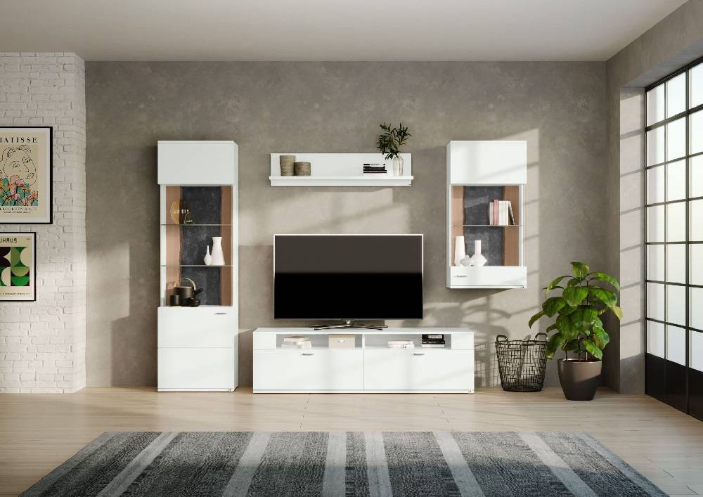 set one by Musterring Wohnwand tacoma Vorschläge Korpus, Wandborde, TV-Bänke, Esstische und Couchtische: Weiß Arctic, F weiß | Super Sparpreis